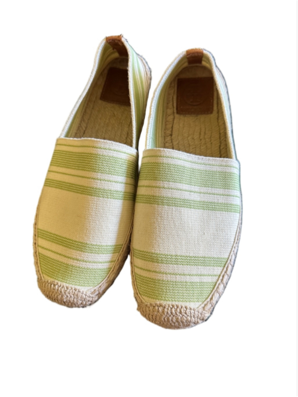 Tory Burch Striped Canvas Espadrille Slip-On Flats Green Cream Size 7.5